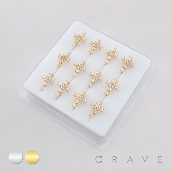 12PCS OF MULTI CZ CROSS 316L SURGICAL STEEL NOSE HOOP NOSE RING BOX